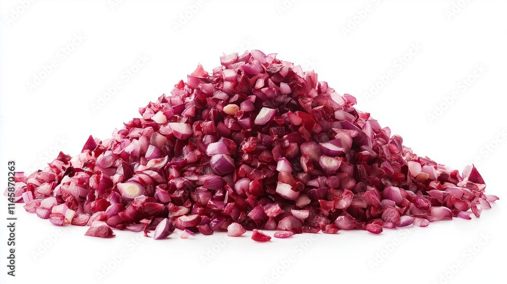 Finely chopped red onion on white background Finely chopped red onion on white background
