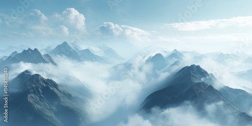 Mystical clouds and fog envelop the mountains, creating an ethereal landscape where clouds and fog blend seamlessly with the rugged peaks, showcasing nature s captivating beauty in the mountains. photo