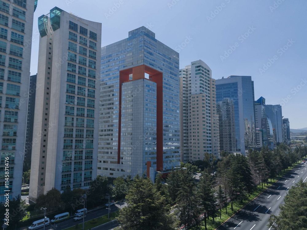 Fototapeta premium Photographic journey through Santa Fe, Mexico City's exclusive district