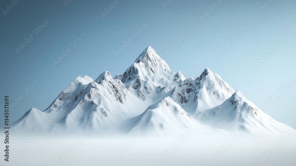 Obraz premium Towering snowy mountain peaks with sharp ridges, showcasing the majesty of natures grandeur imagine minimalist vector art, geometric shapes