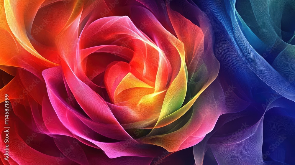 Obraz premium Vibrant abstract background featuring beautifully blended colorful roses in shades of red, pink, orange, and blue for artistic themes.