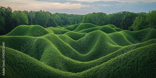 Kudzu vines create a striking visual in the landscape, showcasing the unique beauty of nature. The presence of kudzu vines enhances the overall charm of the landscape.