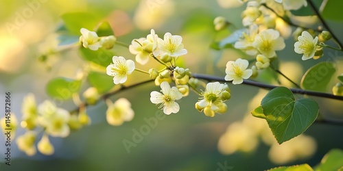 Delicate tiny flowers from the Katsura tree, also known as Cercidiphyllum japonicum, create a beautiful display. The Katsura s tiny flowers add charm to any garden or natural setting. photo