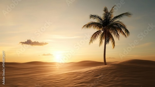 Tropical island setting with a cluster of palm trees on golden sandy dunes under a bright sky, perfect for summer-themed visuals imagine oil painting,
