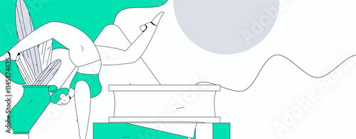 Practicing yoga, physical and mental health, flat vector character concept, operation hand drawn illustration
