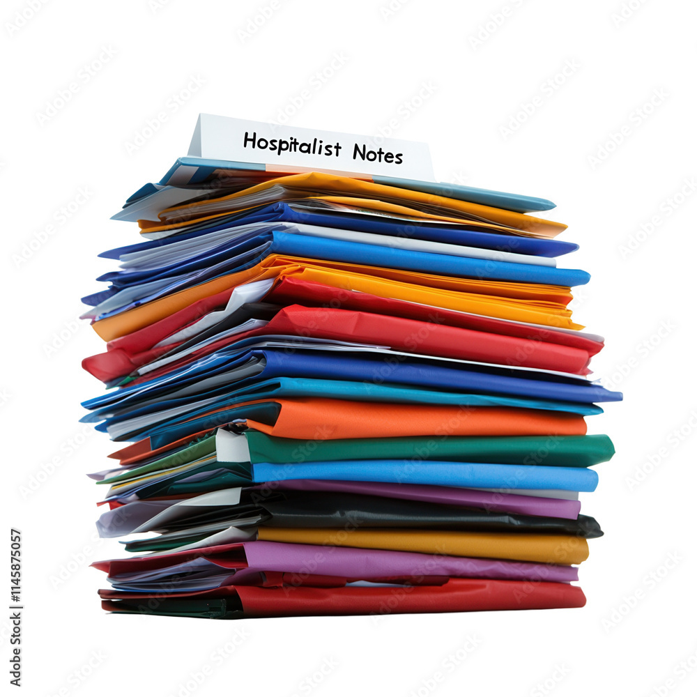 Organized hospitalist notes stack medical office image with transparent background professional environment close-up view documentation concept