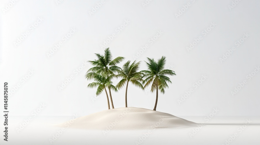 Fototapeta premium A serene arrangement of tropical islands with lush palm trees surrounded by golden sand dunes imagine product photography,
