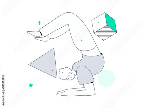 Practicing yoga, physical and mental health, flat vector character concept, operation hand drawn illustration

