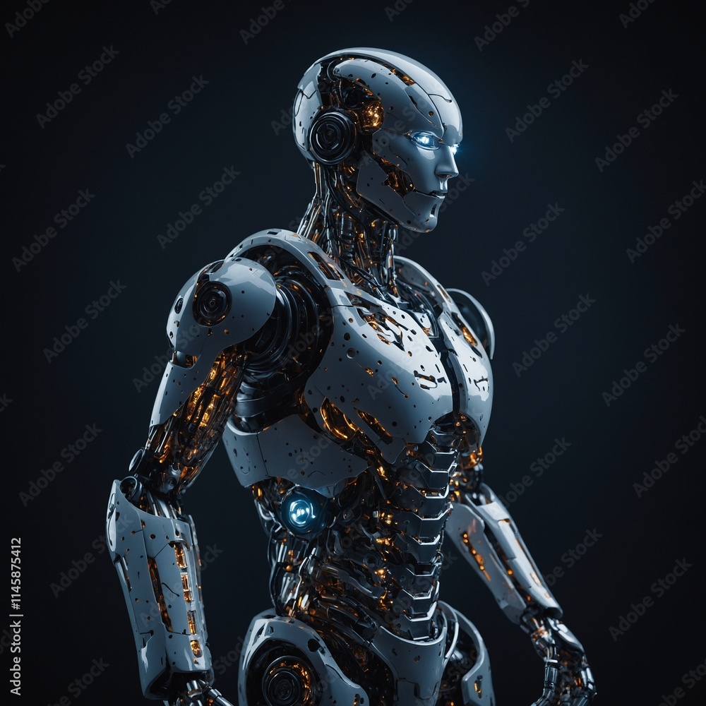 A robot with patterns that light up in response to movement. A robot with patterns that light up in response to movement.