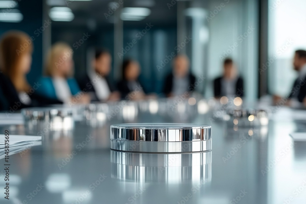 Business professionals engaged in discussion around a modern conference table in a corporate setting Business professionals engaged in discussion around a modern conference table in a corporate setting
