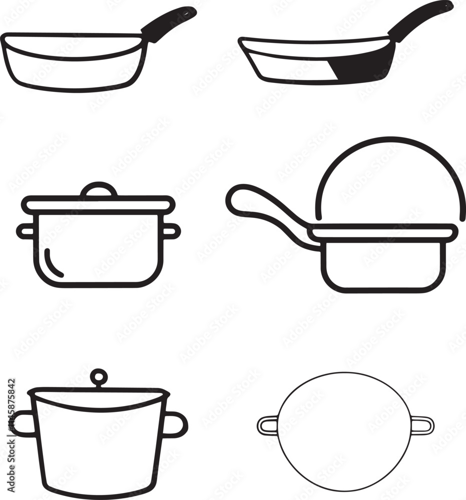 Simple Line Art Illustration of Various Kitchen Utensils Simple Line Art Illustration of Various Kitchen Utensils