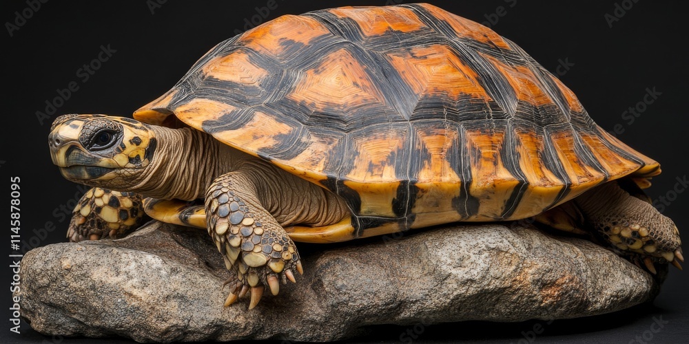 Fototapeta premium The unique and distinctive Pancake Tortoise features a rare flattened shape, which is specially adapted to life in regions with granite outcrops, showcasing its fascinating and rare qualities.
