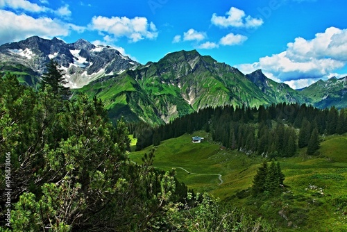 Austrian Alps - view of the Hochberg and Hochlichtspitze mountains in the Lechtal Alps