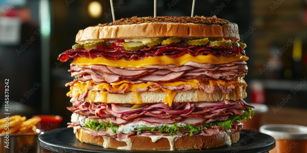 Delicious Dagwood tower sandwich stacked high with a variety of sauces, featuring layers of fresh ingredients that enhance the flavor of the Dagwood tower sandwich for ultimate satisfaction. Delicious Dagwood tower sandwich stacked high with a variety of sauces, featuring layers of fresh ingredients that enhance the flavor of the Dagwood tower sandwich for ultimate satisfaction.