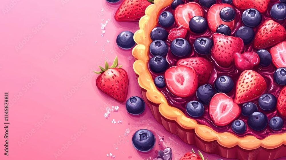 Berry tart with strawberries and blueberries on a pink backdrop. Berry tart with strawberries and blueberries on a pink backdrop.