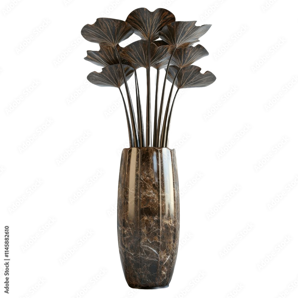 Elegant vase with tall leaves, white isolate background Elegant vase with tall leaves, white isolate background