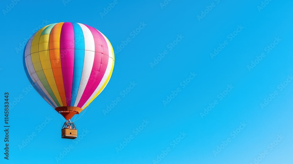 Naklejka premium Colorful hot air balloon soaring in a clear blue sky.