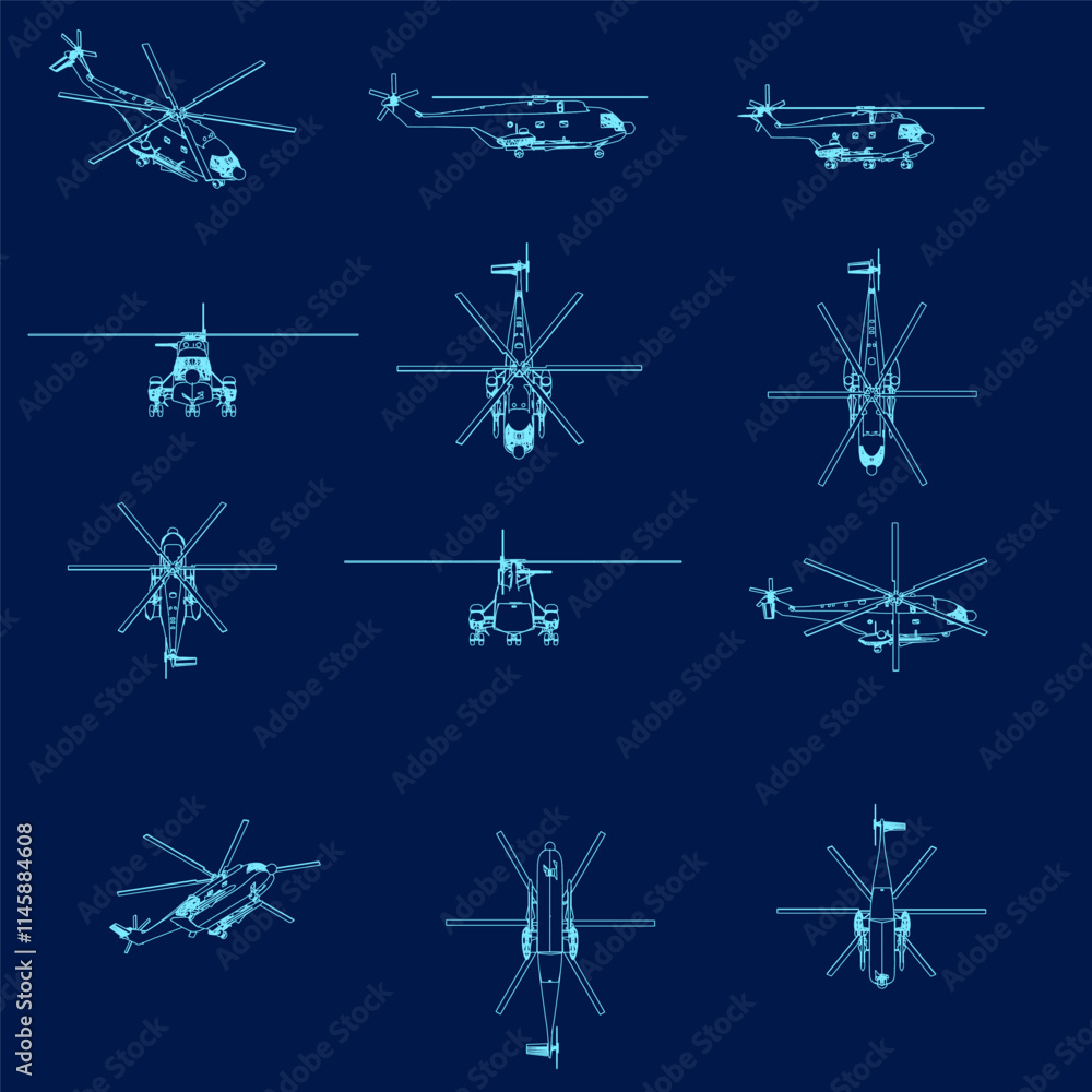 The set of helicopter contour. Vector illustration The set of helicopter contour. Vector illustration