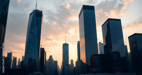 city skyline at sunset