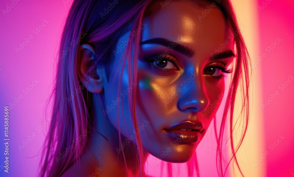 Young woman with glowing skin and vibrant colors Young woman with glowing skin and vibrant colors