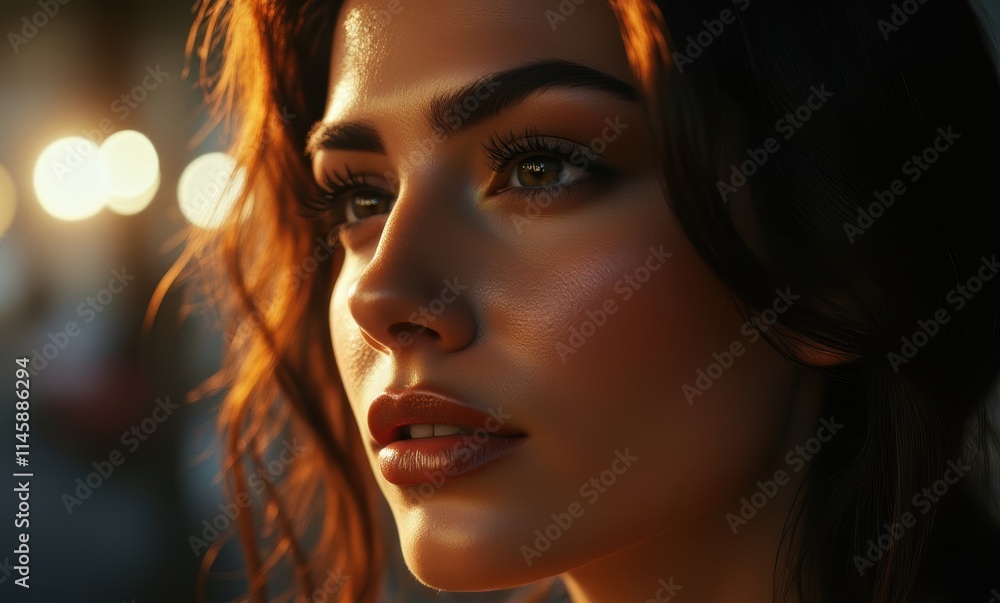 Close-up of a beautiful woman with golden light Close-up of a beautiful woman with golden light
