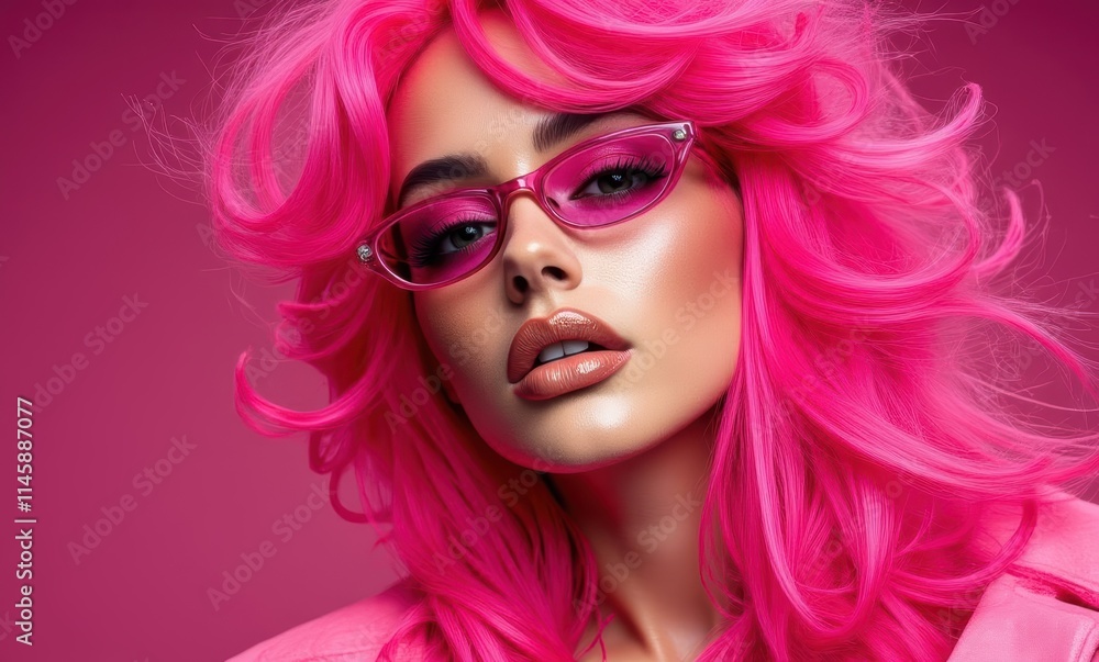 Fashionable woman with vibrant pink hair Fashionable woman with vibrant pink hair