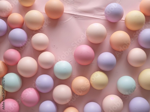 Colorful Pastel Balls on Soft Pink Background for Celebration or Decoration