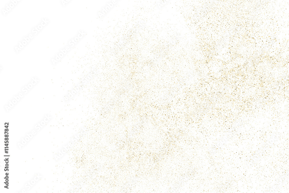 Gold texture pattern on transparent background. Old paper surface. Light golden confetti. Yellow Illustration backdrop. PNG design element.