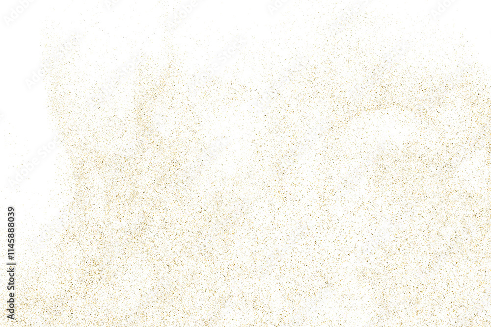 Gold texture pattern on transparent background. Old paper surface. Light golden confetti. Yellow Illustration backdrop. PNG design element.