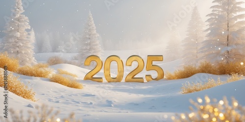 Golden Two Thousand Twenty Five in Snowy Winter Setting photo