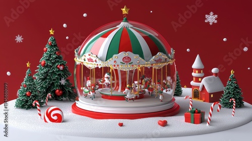 Wallpaper Mural Enchanting Christmas Carousel in a Snow Globe Festive Winter Wonderland Scene Torontodigital.ca