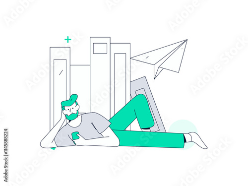 Character reading quietly vector concept operation hand drawn illustration
