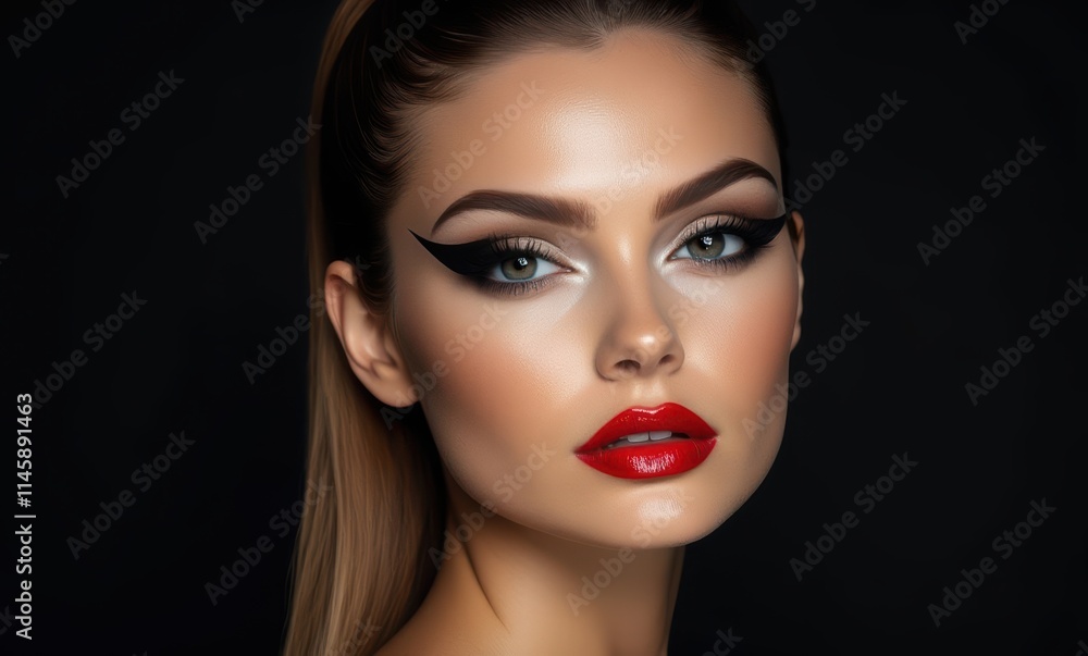 Beautiful woman with striking makeup features Beautiful woman with striking makeup features