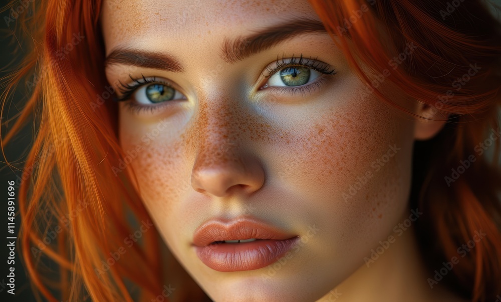 Close-up of a freckled redhead woman's face Close-up of a freckled redhead woman's face