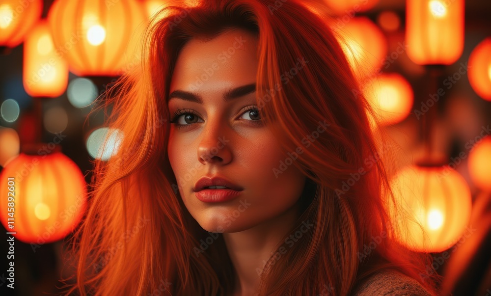 Young woman with fiery hair in warm light Young woman with fiery hair in warm light