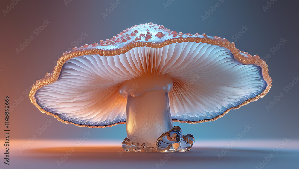 a majestic glass Agaricus Bisporus mushroom, created by generative ai a majestic glass Agaricus Bisporus mushroom, created by generative ai