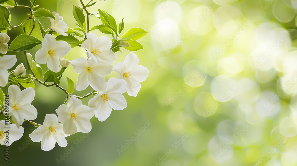 Blooming Jasmine Bush with Green Background in Soft Light Blooming Jasmine Bush with Green Background in Soft Light
