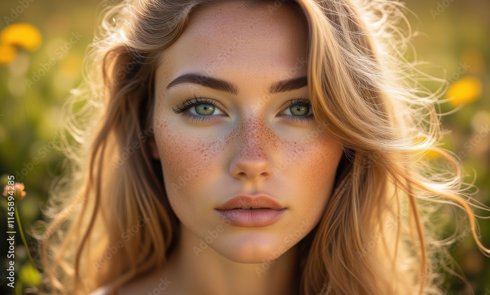 Young woman with freckles in sunlight Young woman with freckles in sunlight