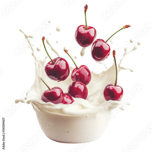 Cherries Splashing in Creamy Milk photo