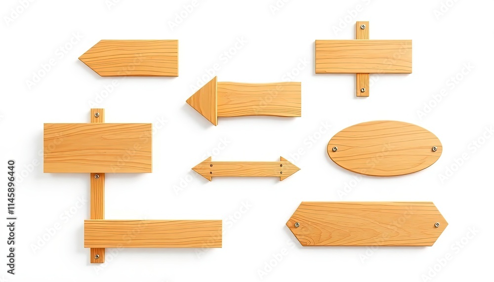 Set Of Wooden Signs Isolated On White Background Set Of Wooden Signs Isolated On White Background
