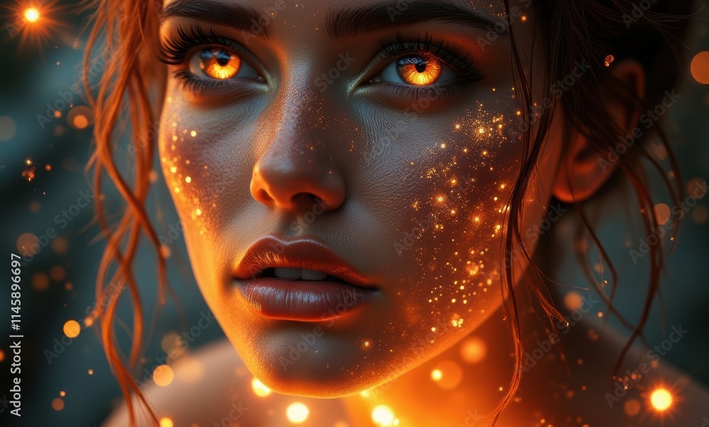 Female model with sparkling golden accents Female model with sparkling golden accents