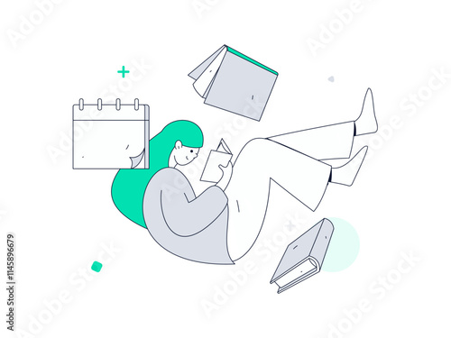  Character reading quietly vector concept operation hand drawn illustration
