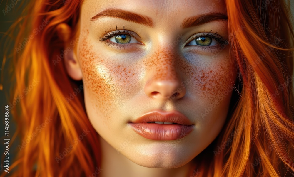 Young woman with freckled face and vibrant red hair Young woman with freckled face and vibrant red hair