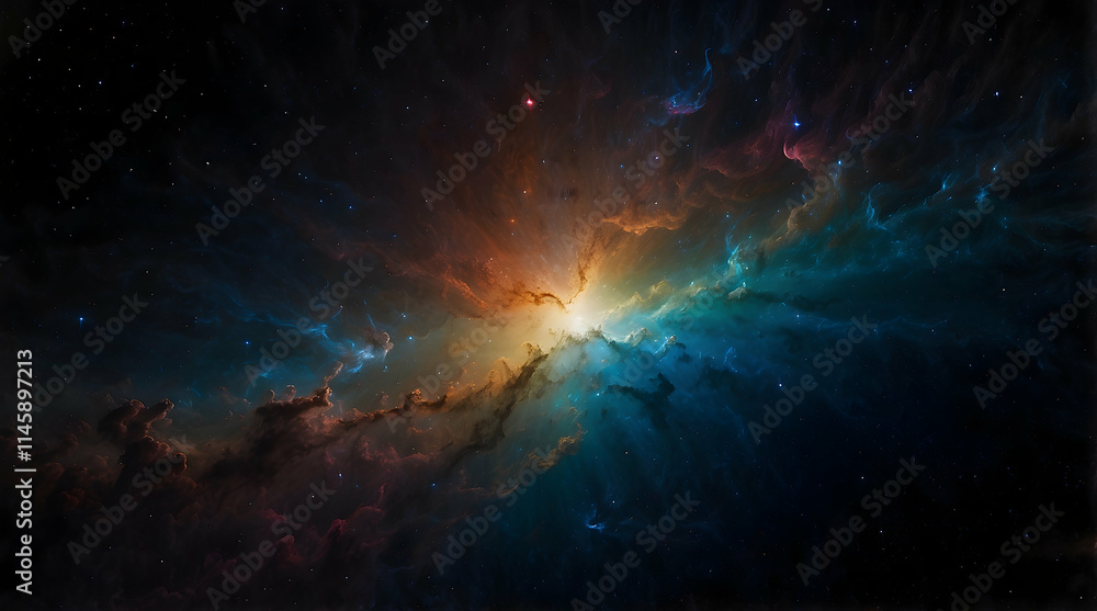 Fototapeta premium A breathtaking nebula ablaze with vibrant colors in deep space.