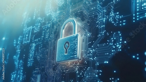 Digital Security Concept Modern Lock Circuit Board Background