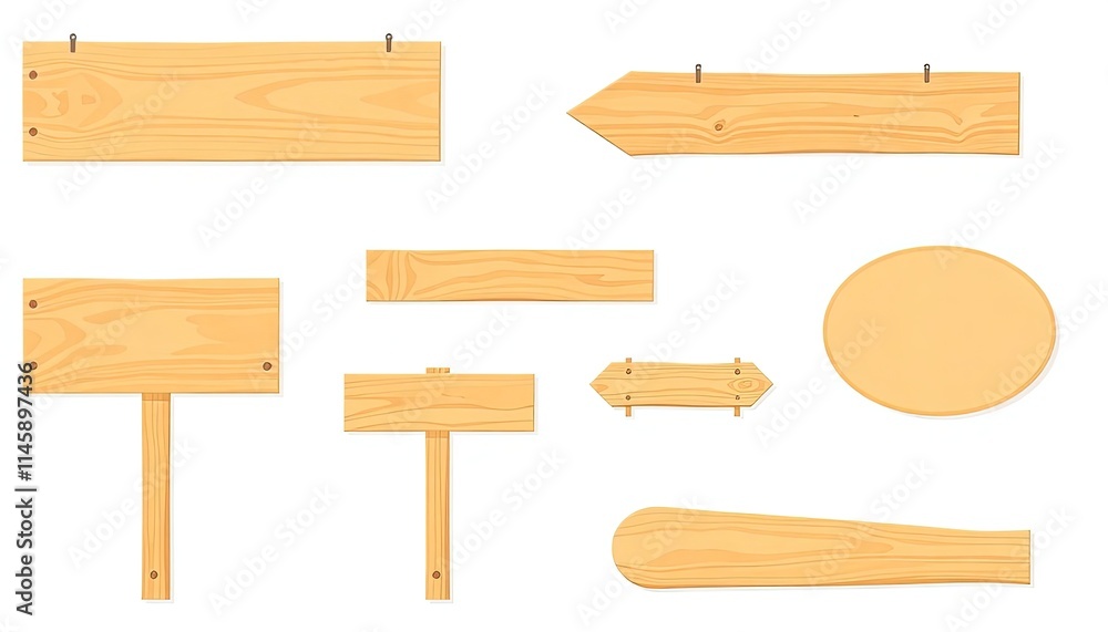Set Of Wooden Signs Isolated On White Background Set Of Wooden Signs Isolated On White Background