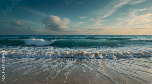 Serene Ocean Waves Crashing on a Sandy Shore