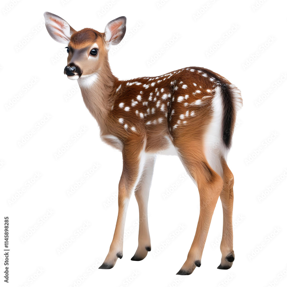 High-resolution photo of a baby deer with white spots on its back, isolated on transparent background High-resolution photo of a baby deer with white spots on its back, isolated on transparent background