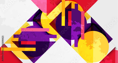 Squares, circles and triangles and grainy noisy texture. Vector Illustration For Wallpaper, Banner, Background, Card, Book Illustration, landing page