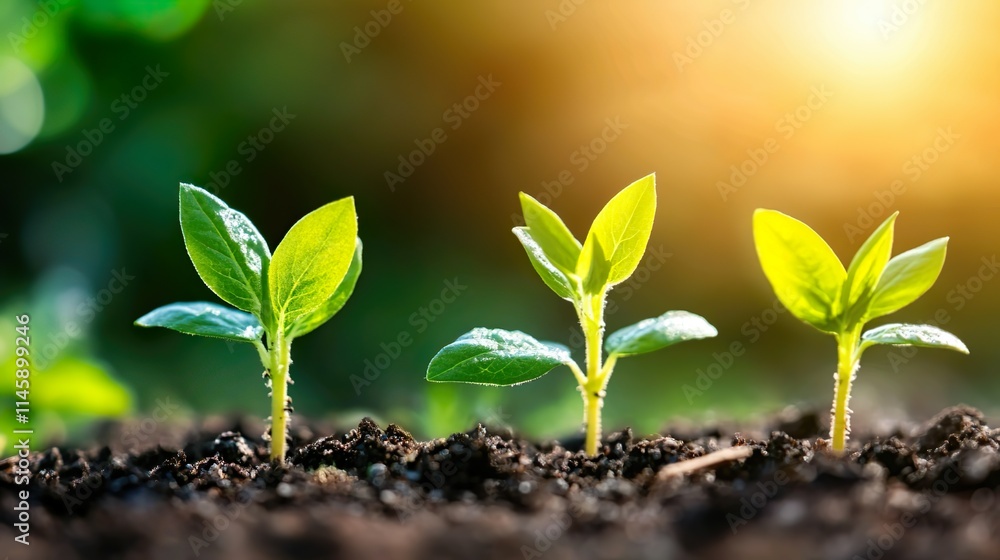 Young Plant Growing in Sunlit Soil Young Plant Growing in Sunlit Soil